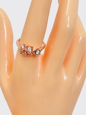 Rose Gold Over Sterling Silver Floral Cluster Cubic Zirconia 3D Ring NWOT